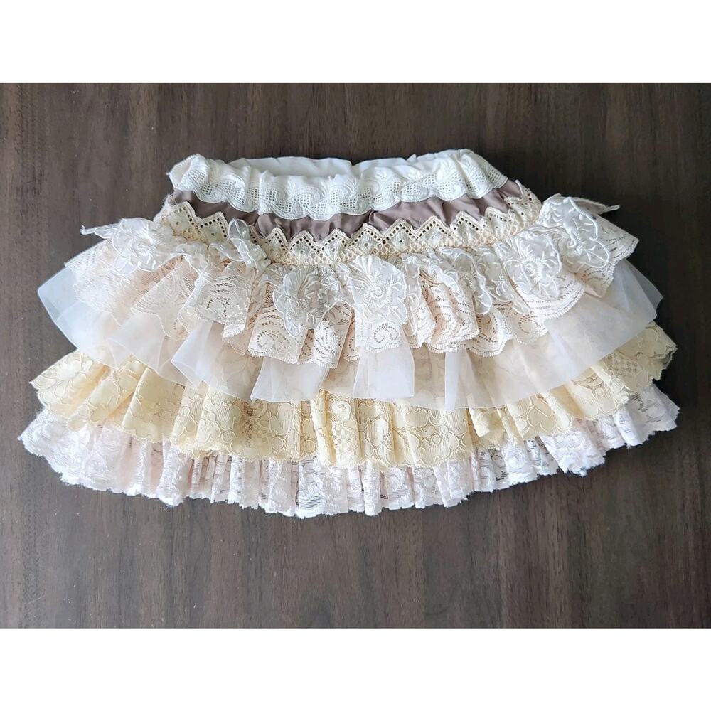 Baby Bonbons French Vintage Inspired Girls Layered Lace Ivory Brown Tutu Skirt